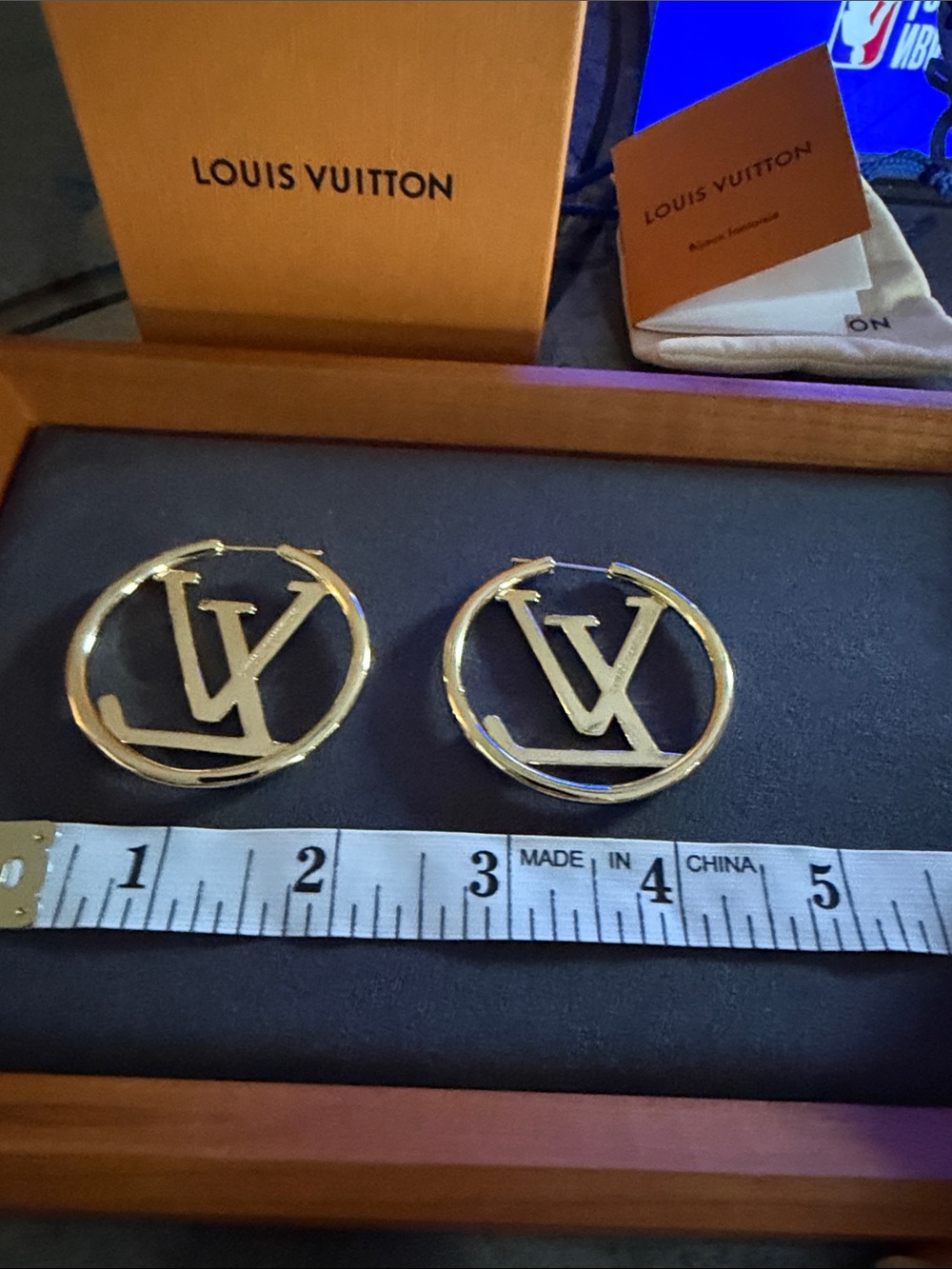 Louis Vuitton Gold-Tone LV Logo Hoop Earrings - Picture 6 of 6